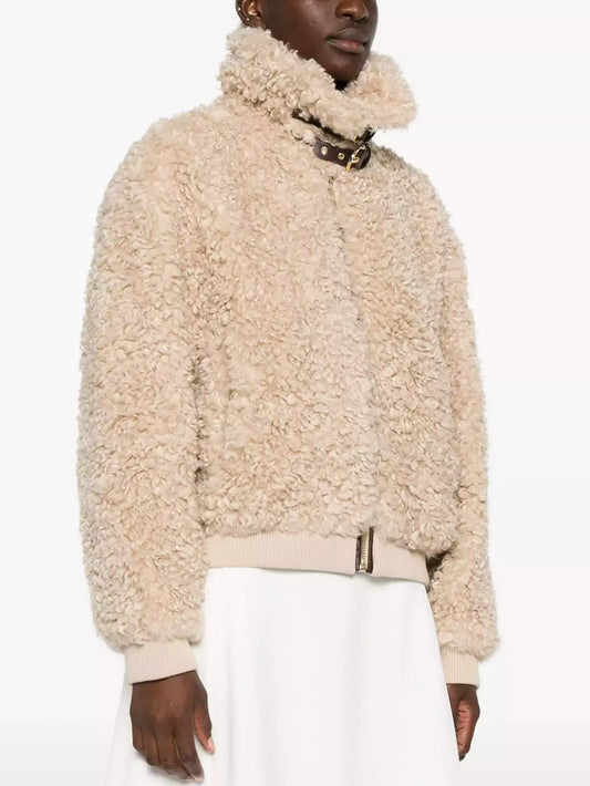 Teddy Zip-Front Jacket with Leather Trim - Jackets