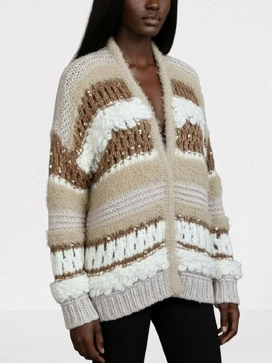 Textured Wool-Blend Open Front Cardigan - Sweaters & Knitwear