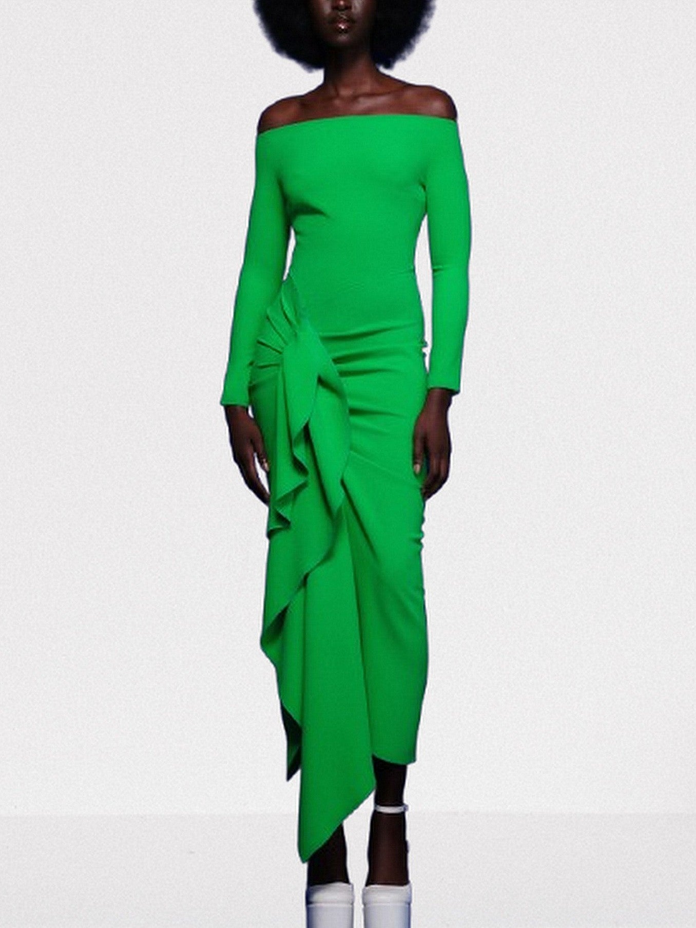The Lotus Midaxi Ruffle Draped Dress in Green