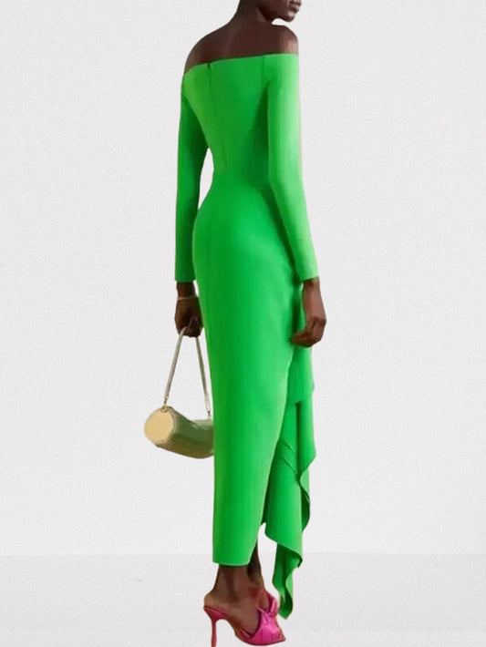 The Lotus Midaxi Ruffle Draped Dress in Green