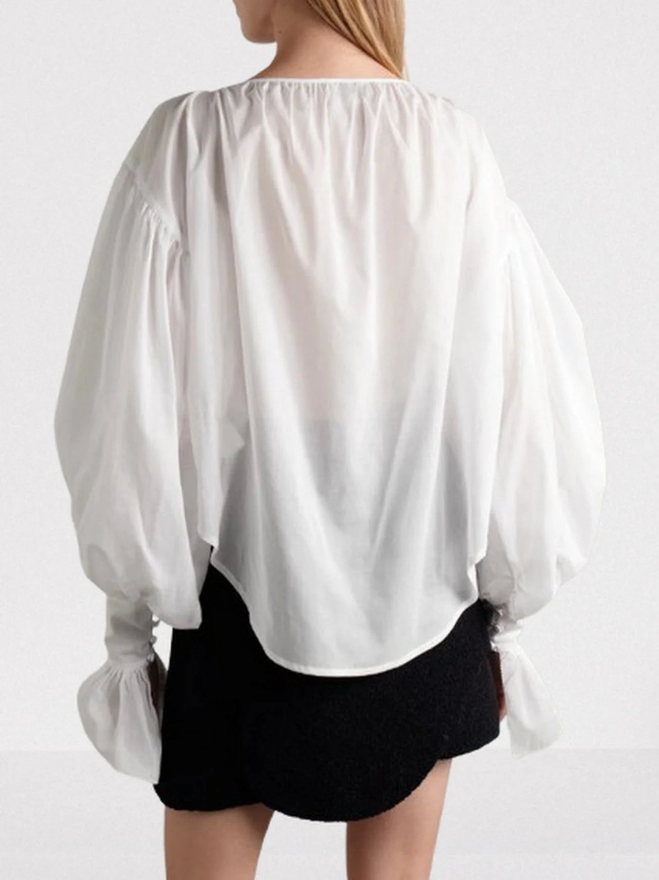 Tie-Neck Ruffled Blouse in White - Tops