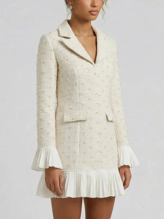 Tweed Pleated-Trim Blazer-Style Mini Dress - Dresses