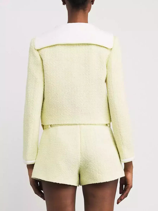Tweed Sailor Jacket and Skort Set in Pale Yellow - Suits & Sets