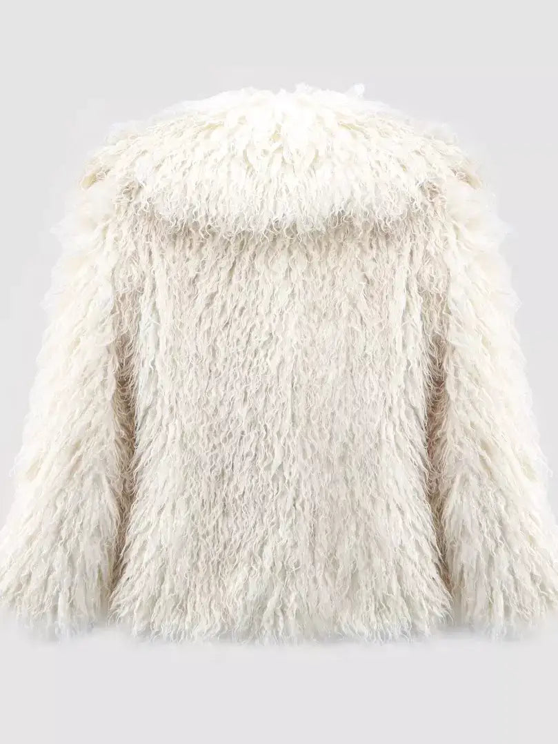 Voluminous White Faux-Shearling Jacket - Jackets