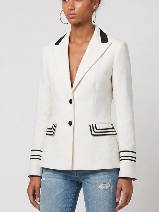 White Wool Blazer with Black Contrast Trim - Jackets