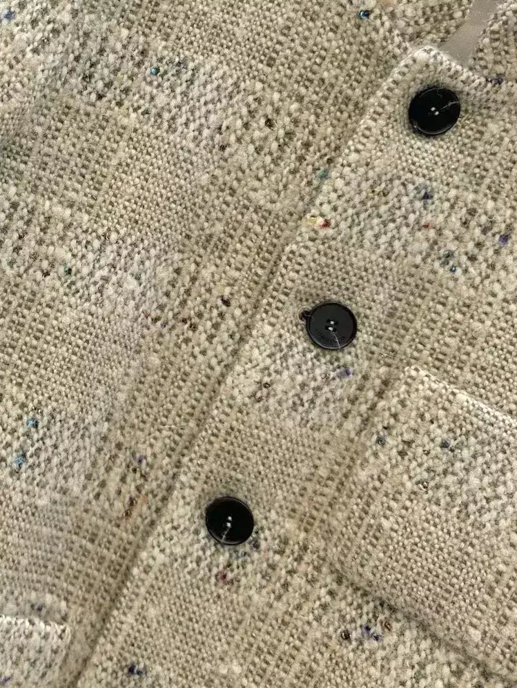 Wool Tweed Jacket with Stand Collar - Jackets