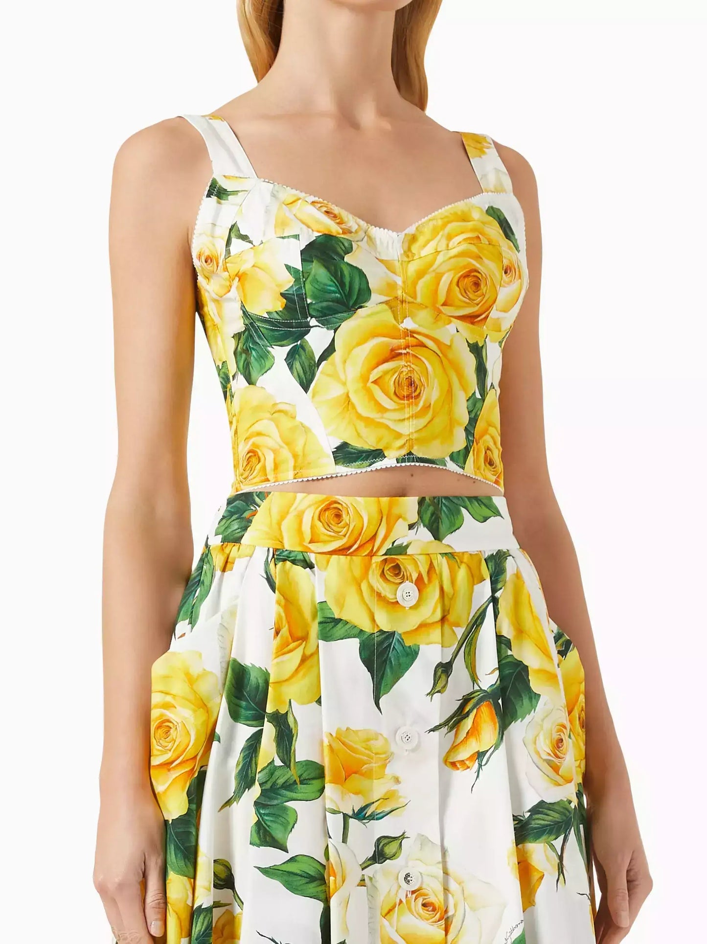 Yellow Rose Print Corset Top - Tops
