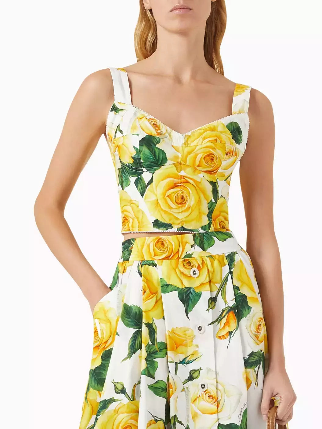 Yellow Rose Print Corset Top