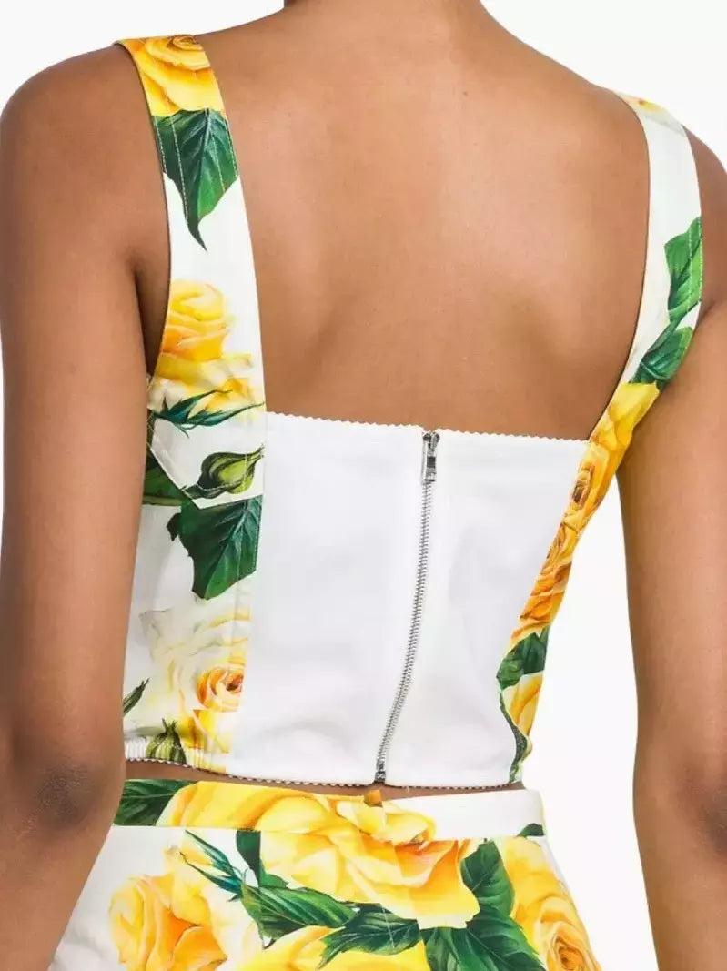 Yellow Rose Print Corset Top