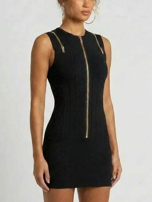 Zip-Front Panel Knit Mini Dress - Dresses