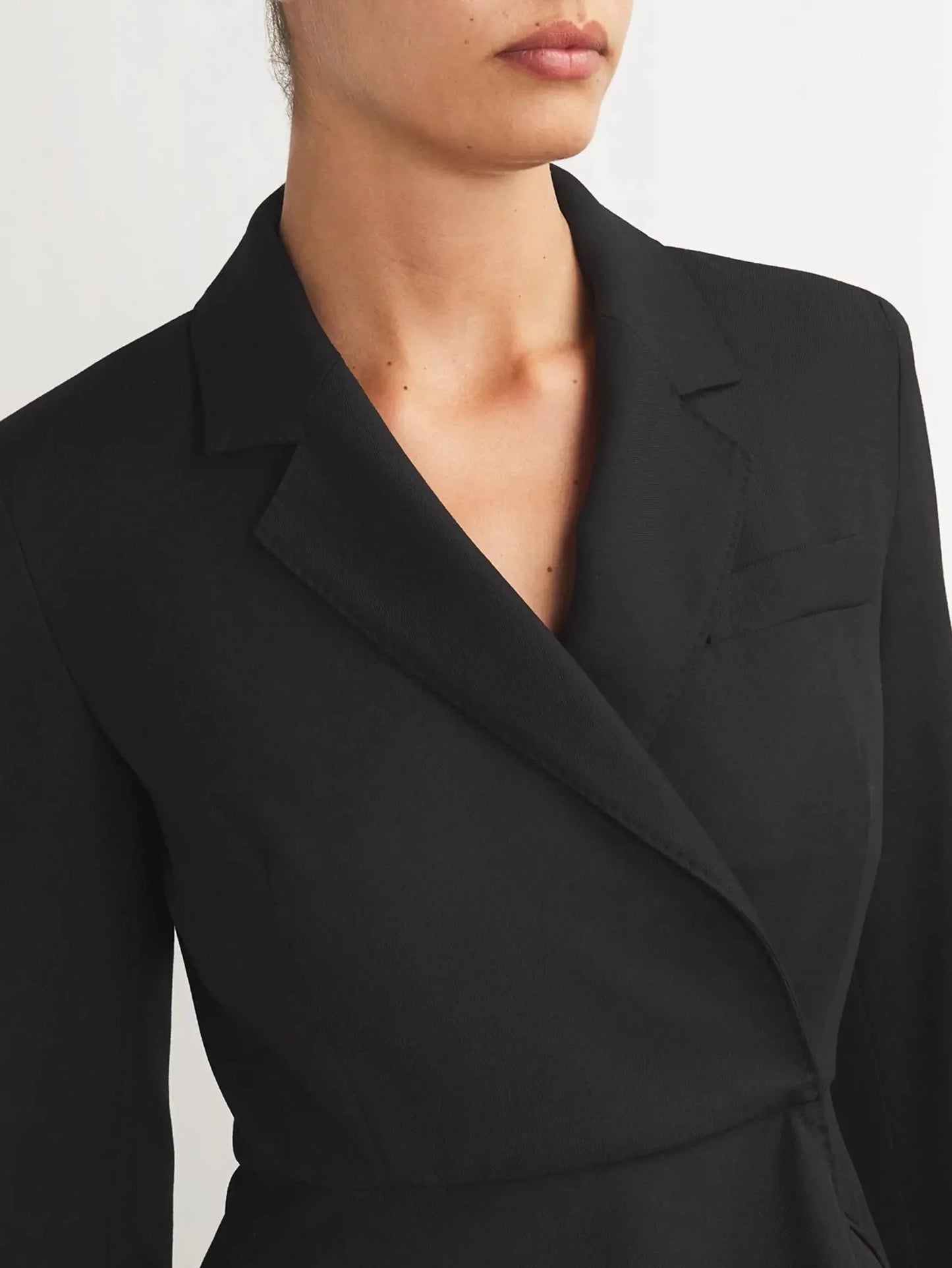 A-Line Black Blazer-Style Mini Dress with White Cuffs - Dresses
