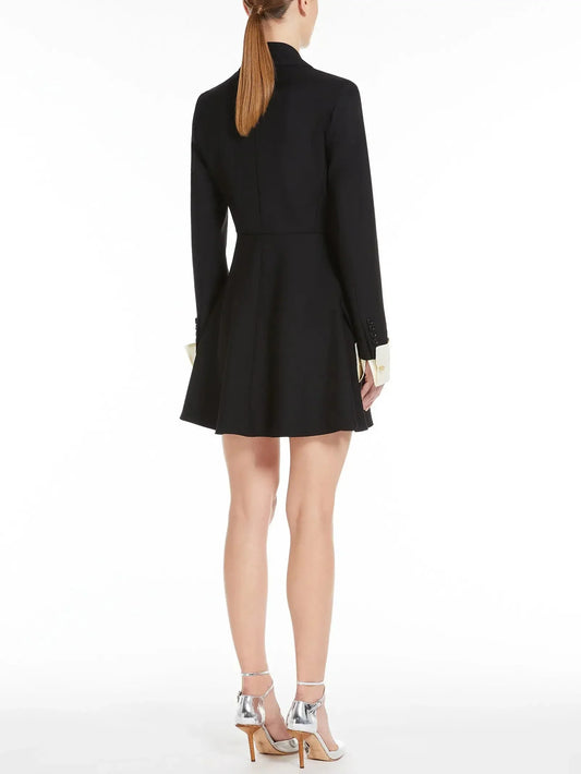 A-Line Black Blazer-Style Mini Dress with White Cuffs - Dresses
