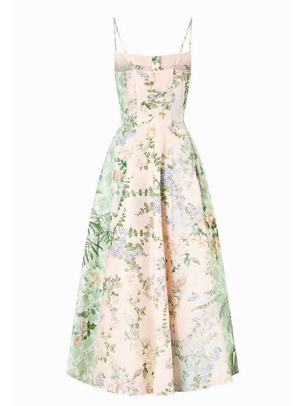 A-Line Corset Flared Dress with Garden Print - Dresses