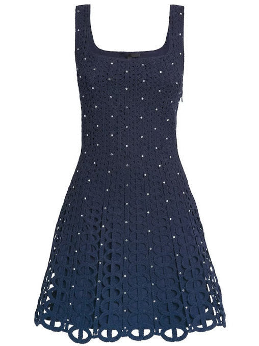 A-Line Crochet Knit Crystal Mini Dress - Medium - Dresses