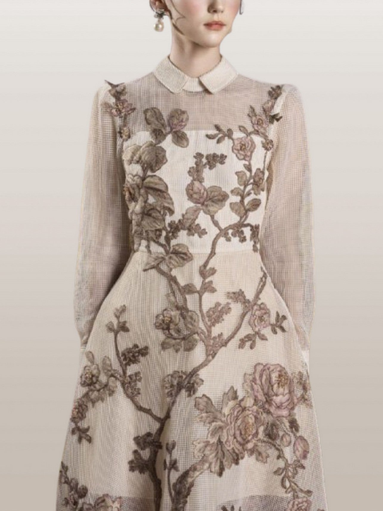 A-Line Embroidered Mesh Midi Dress - Dresses