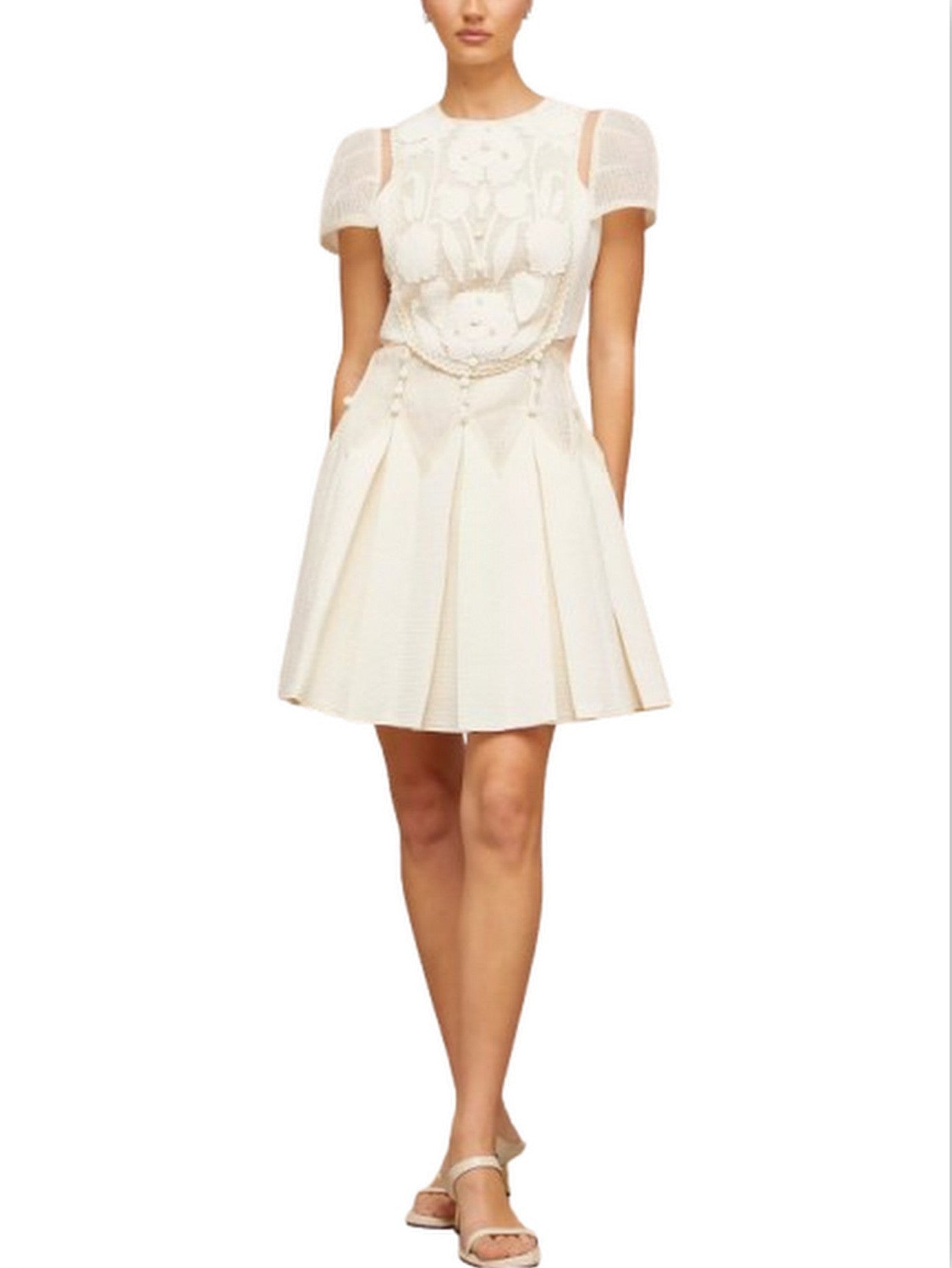 A-Line Floral-Embroidered Mini Dress - Dresses