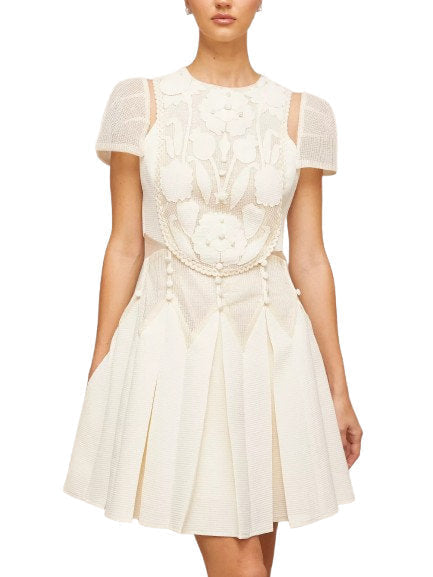 A-Line Floral-Embroidered Mini Dress - Dresses