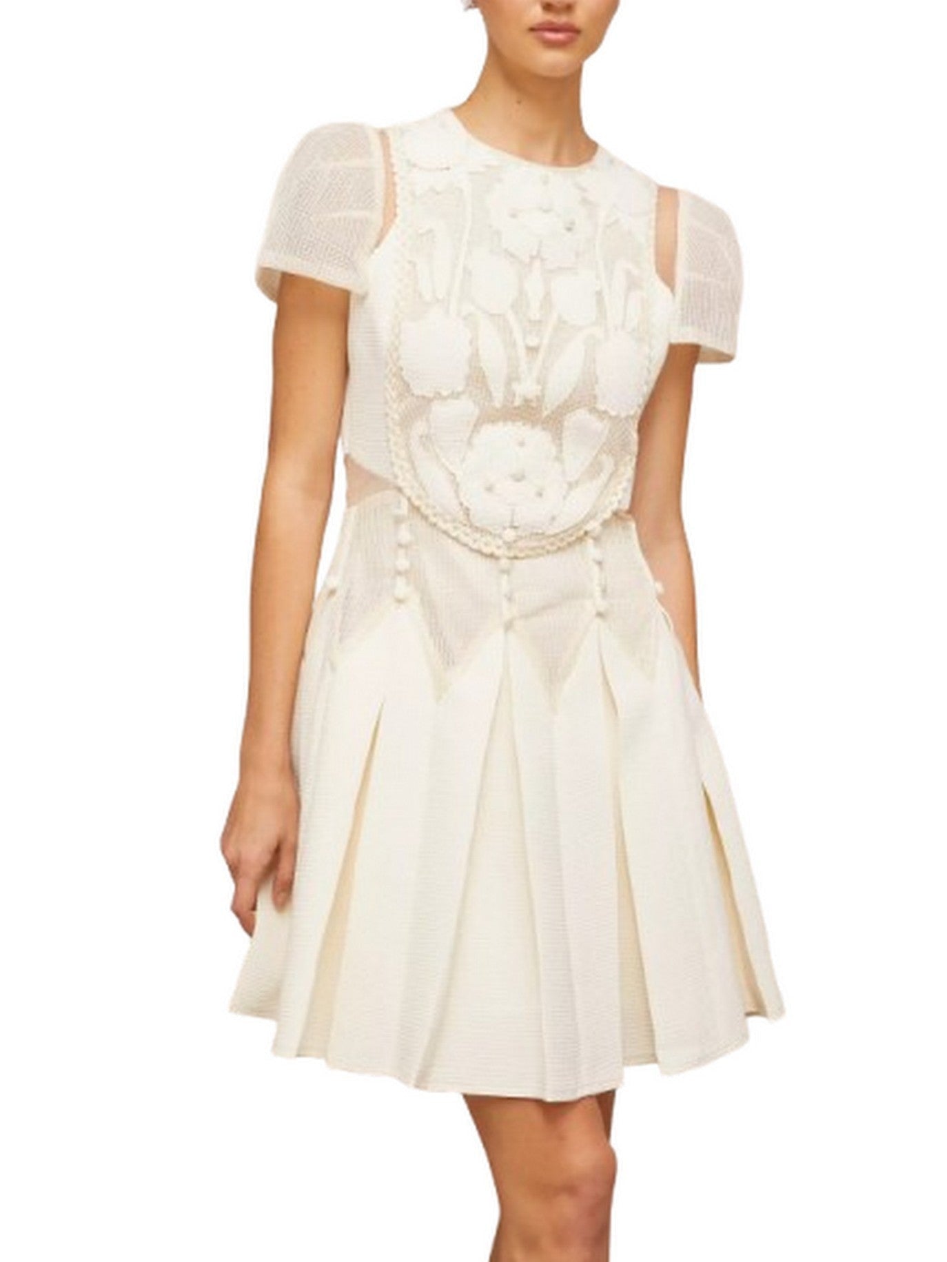 A-Line Floral-Embroidered Mini Dress - Dresses