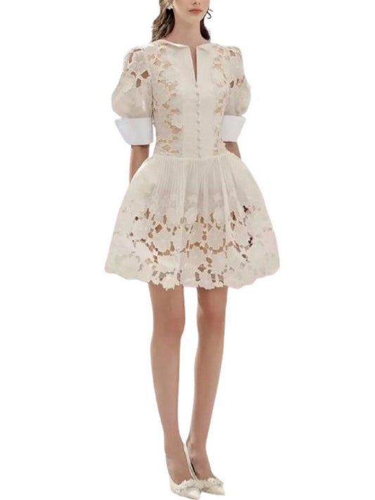 A-Line Floral-Lace-Embroidered Mini Dress - Dresses