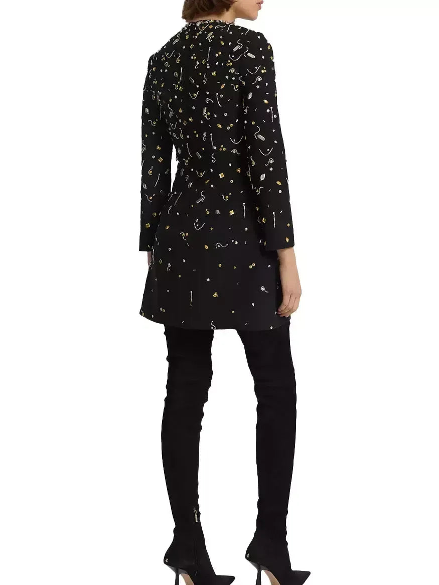 A-Line Jewel-Embroidered Mini Dress in Black - Black - Dresses