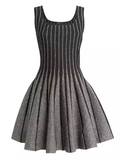 Sleeveless A-Line Knit Striped Glitter Mini Dress in a stylish fit-and-flare design
