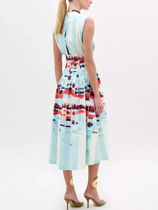 A-Line Printed V-Neck Midi Dress - Dresses