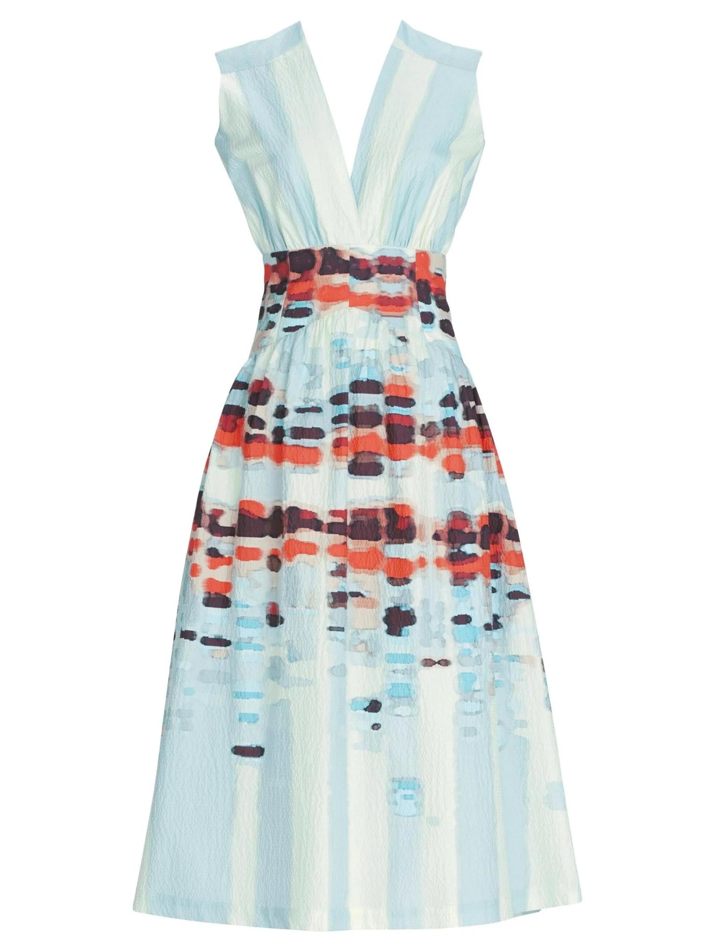 A-Line Printed V-Neck Midi Dress - Dresses
