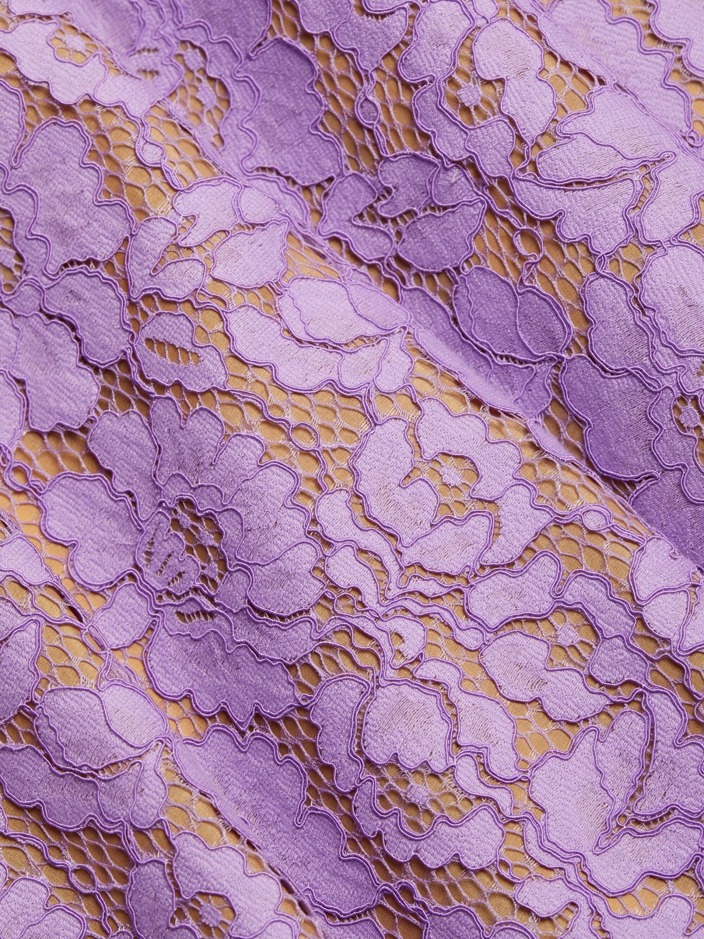 A-Line Sleeveless Floral Lace Midi Dress in Purple with elegant lavender lace design