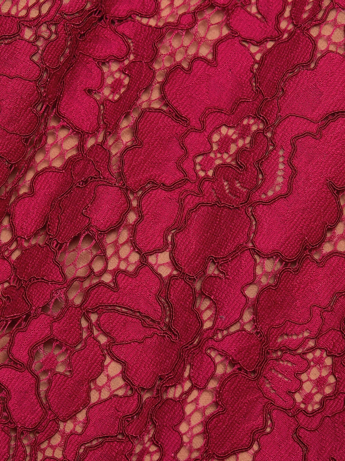 Sleeveless Floral Lace Midi Dress in Red showcasing intricate lace design and elegant style