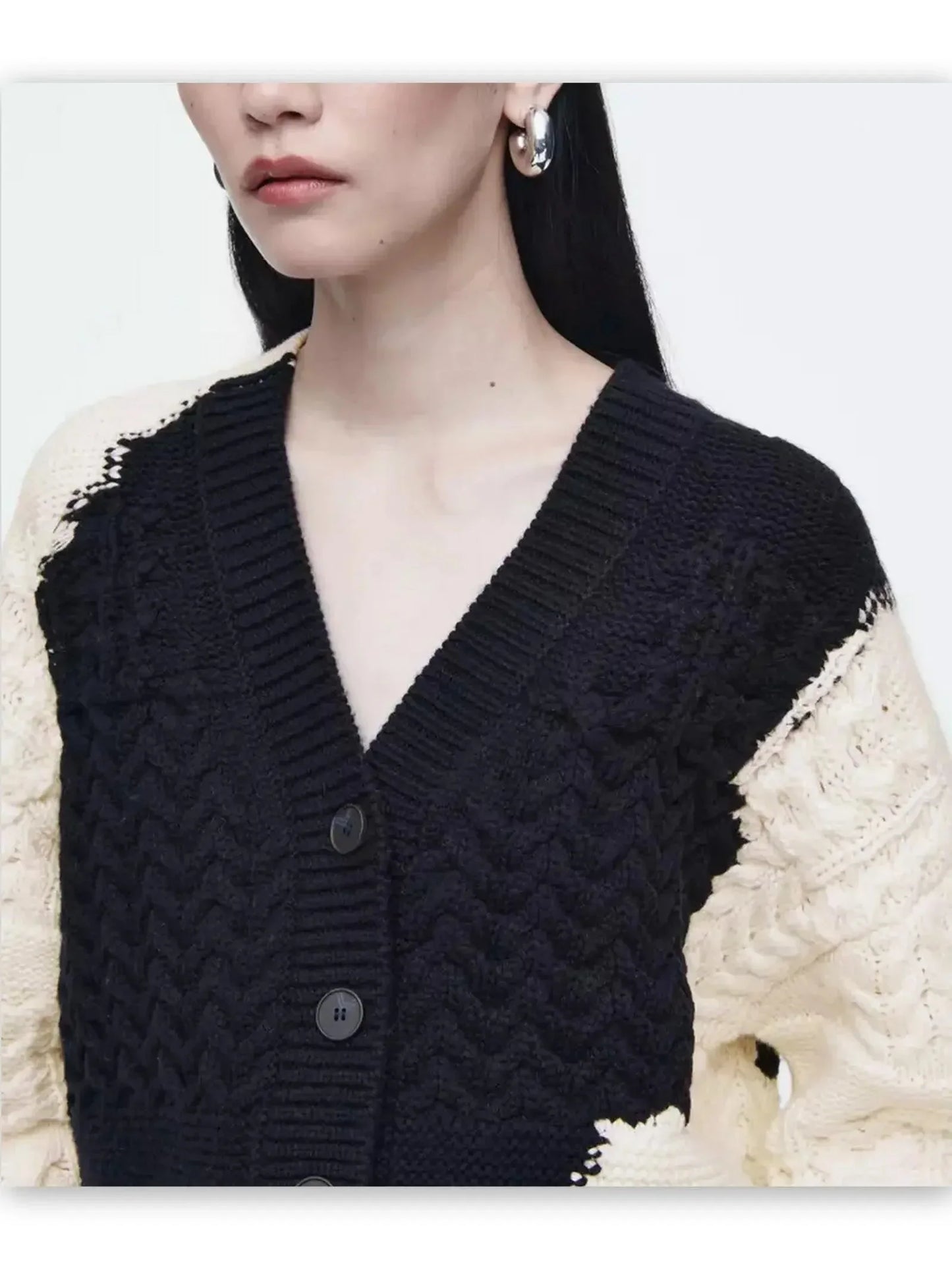 Abstract Cable-Knit Cardigan Sweater - Sweaters & Knitwear