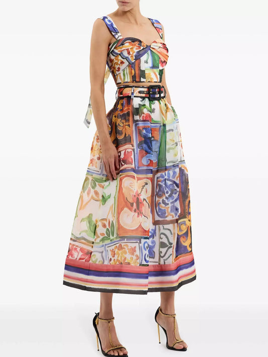 Abstract Multicolored Crop Top and Skirt Set - Suits & Sets