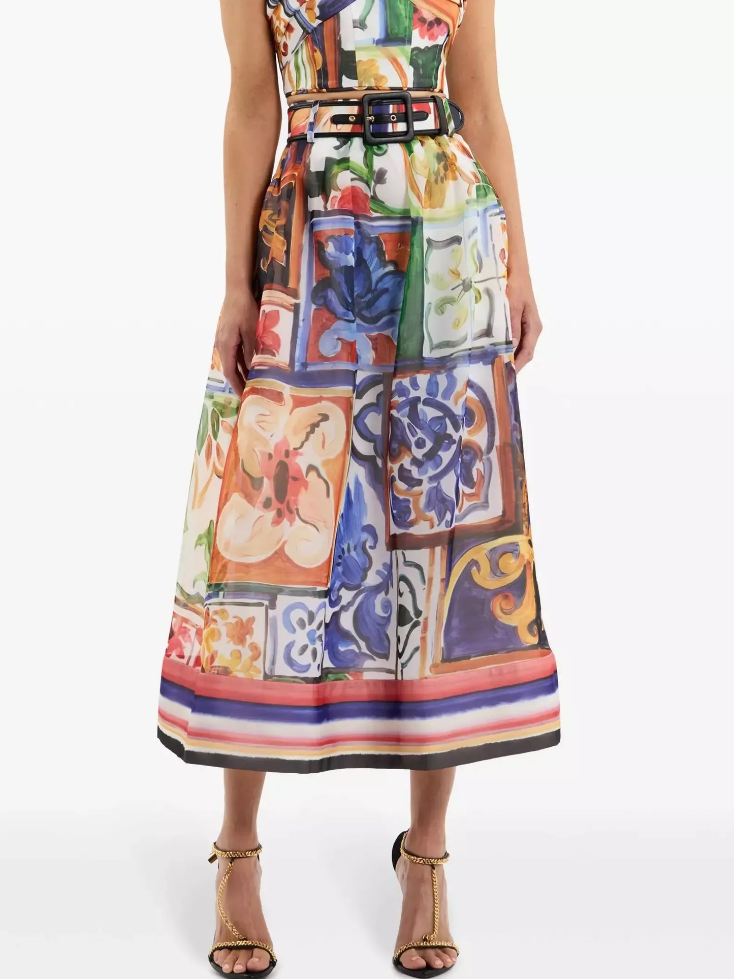 Abstract Multicolored Print Midi-Skirt - Skirts