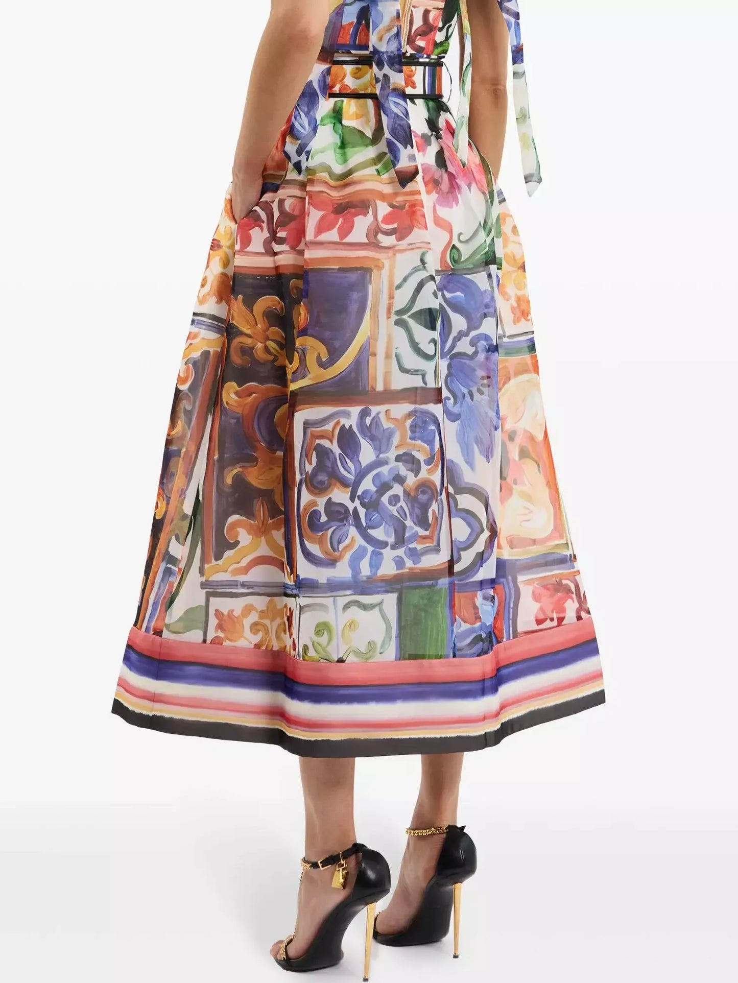 Abstract Multicolored Print Midi-Skirt - Skirts