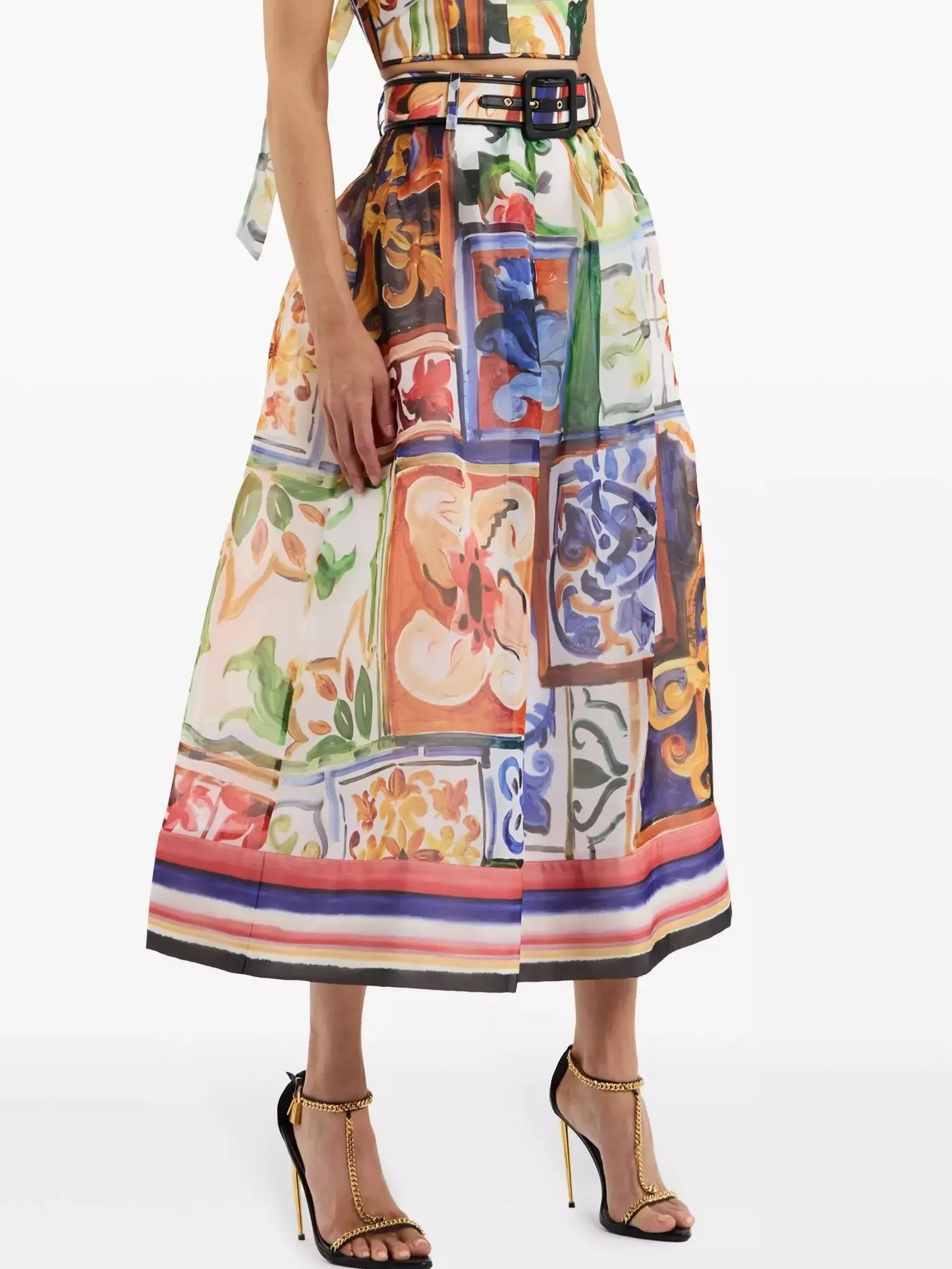 Abstract Multicolored Print Midi-Skirt - Skirts