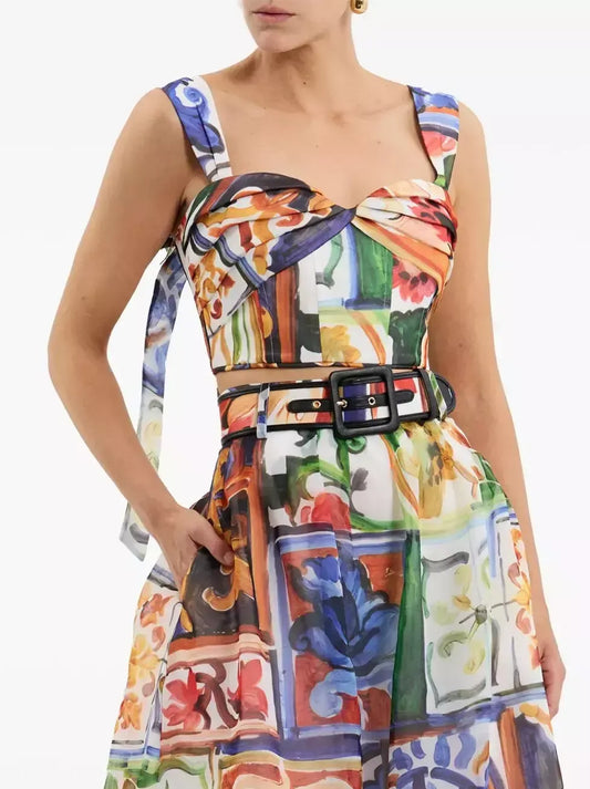 Abstract Multicolored Sleeveless Crop Top - Tops