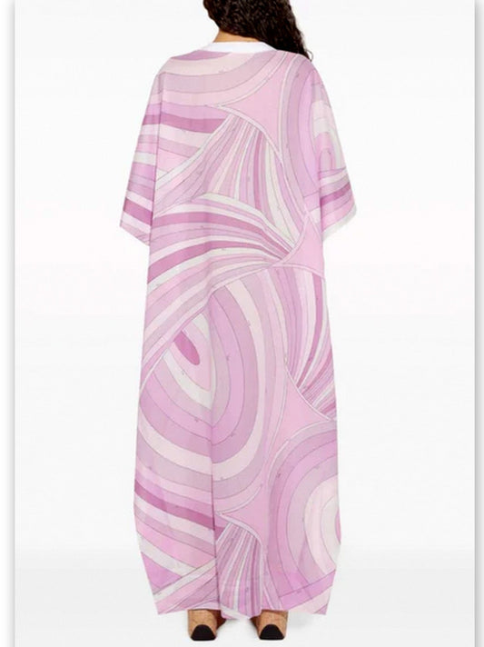 Pink patterned Abstract Print Front Lace-Up Kaftan Dress for stylish summer wear
