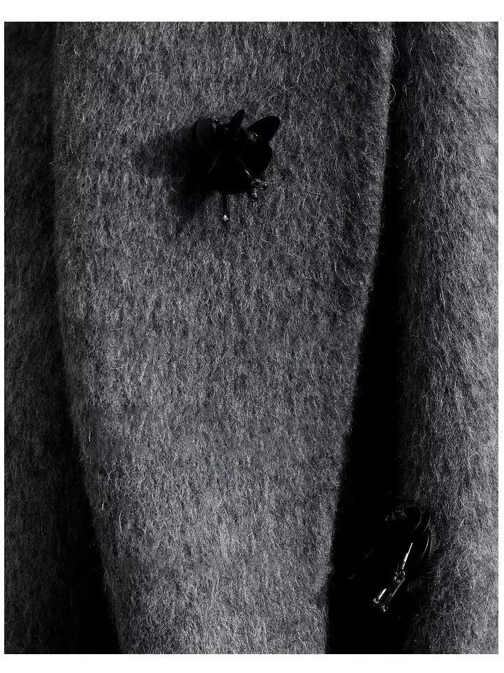Appliqued Belted Wool Coat in Gray - Coats