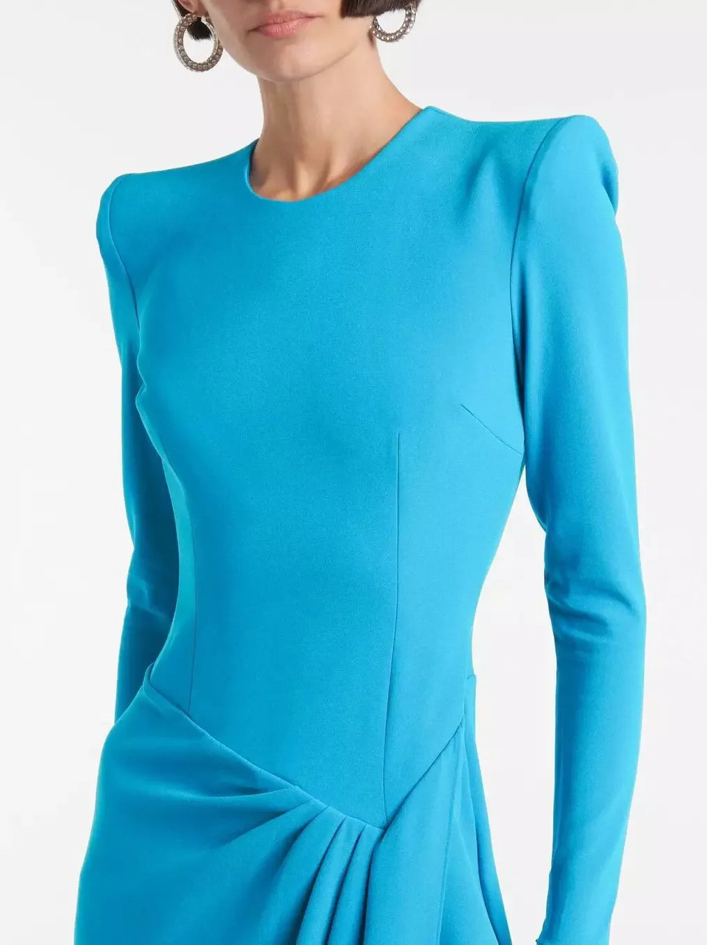 Asymmetric Blue Draped Crepe Maxi Dress - Dresses