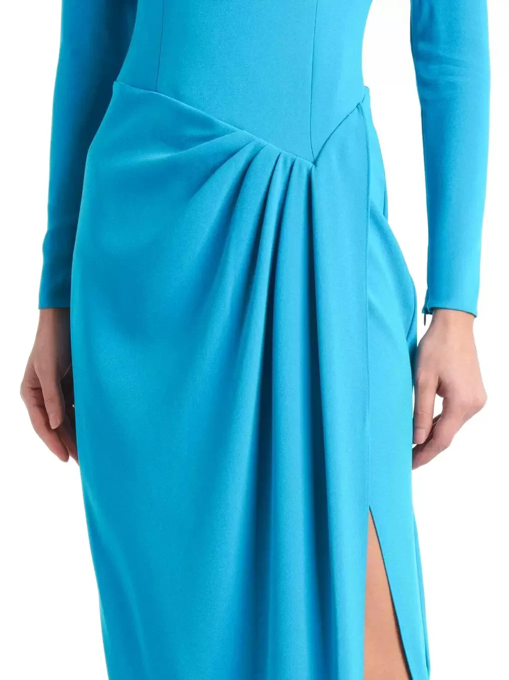 Asymmetric Blue Draped Crepe Maxi Dress - Dresses