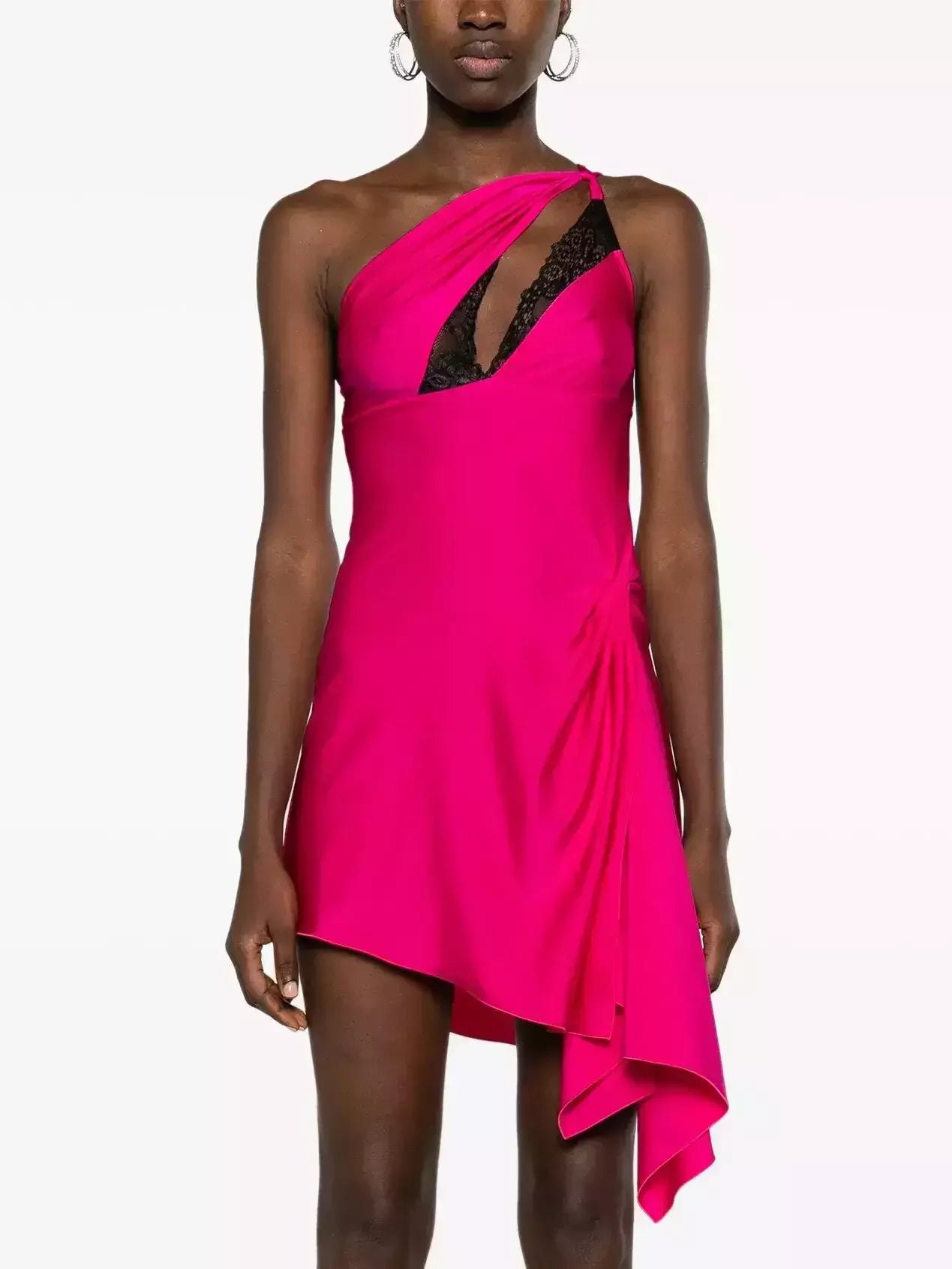Asymmetric Cut-Out Lace-Trim Mini Dress - Dresses