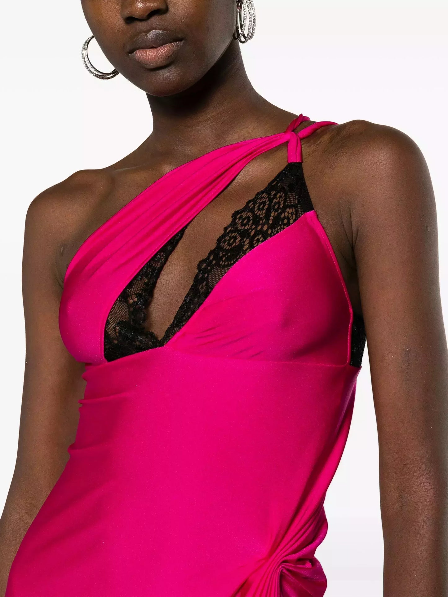 Asymmetric Cut-Out Lace-Trim Mini Dress - Dresses