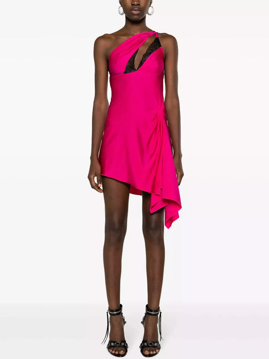 Asymmetric Cut-Out Lace-Trim Mini Dress - Dresses