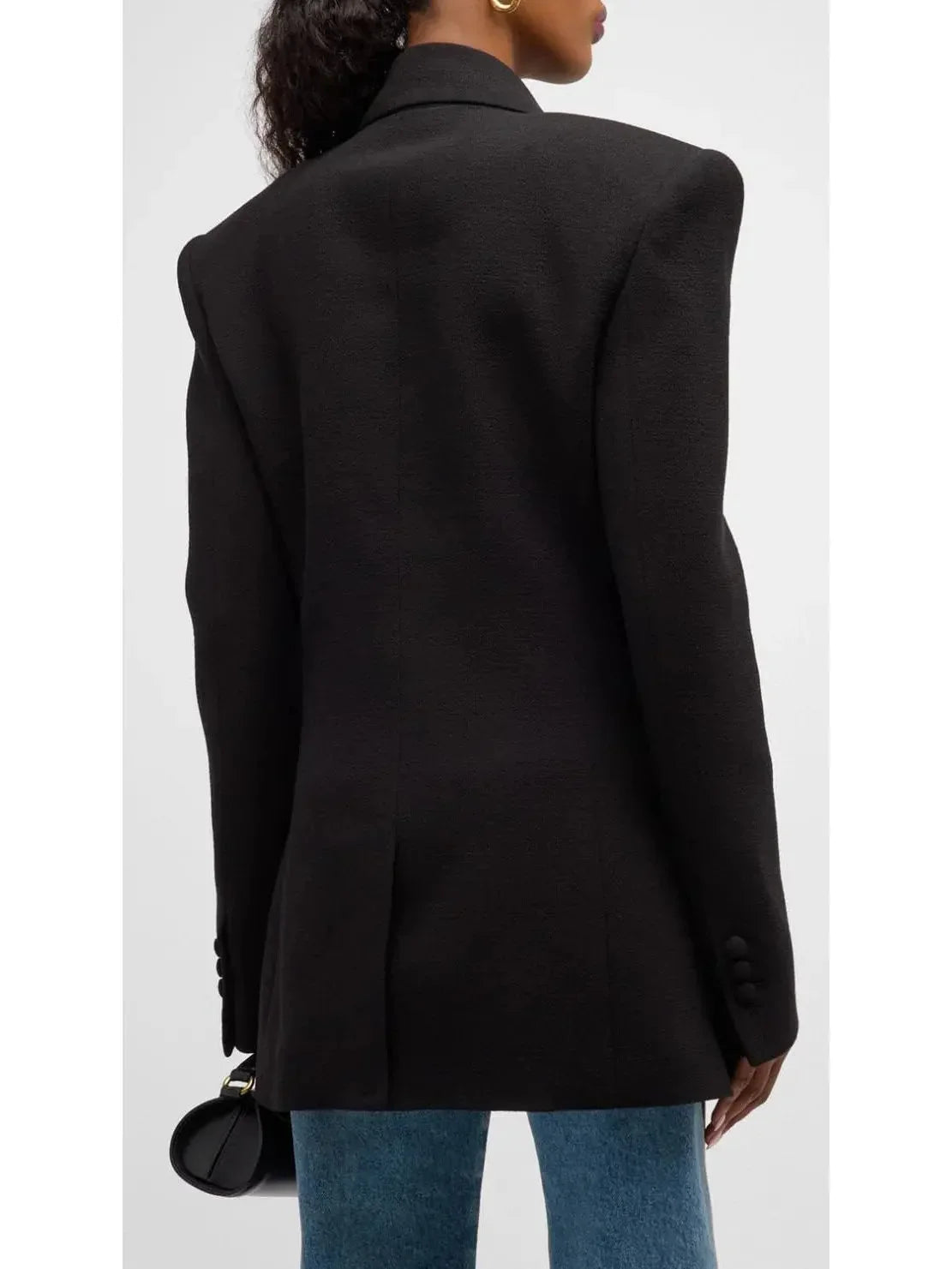 Asymmetric Fitted Single-Breasted Black Crepe Jacket - Jackets
