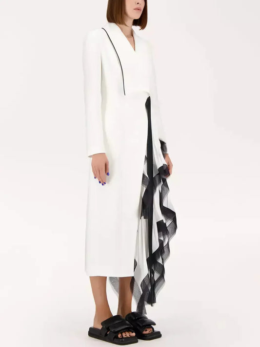 Asymmetric One-Side Pleat Ruffled Blazer Dress - Dresses