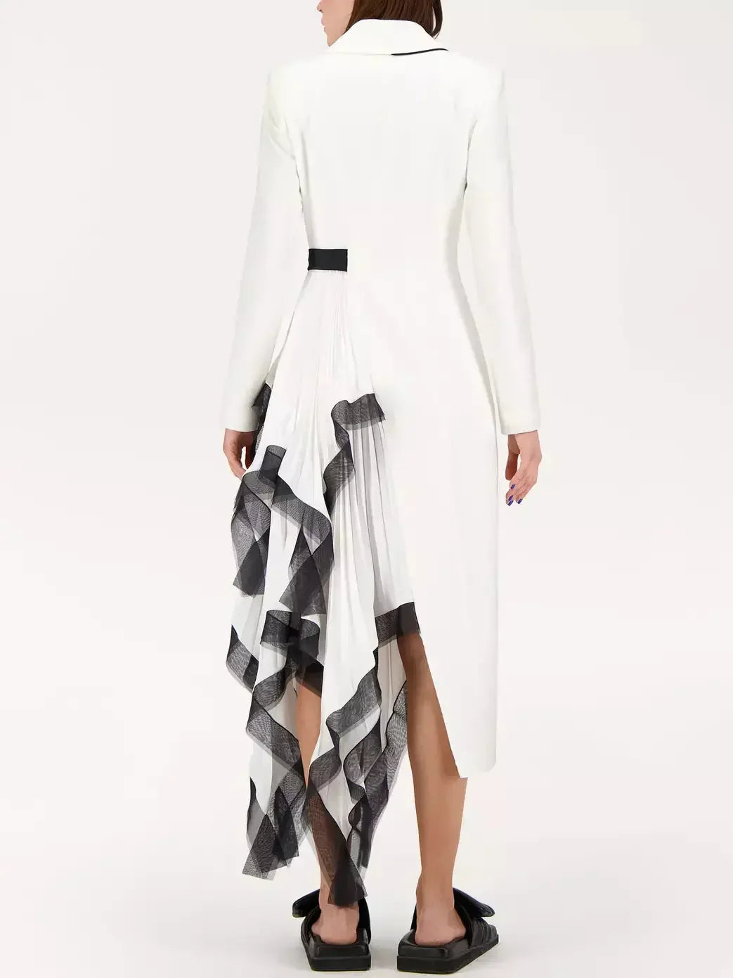Asymmetric One-Side Pleat Ruffled Blazer Dress - Dresses