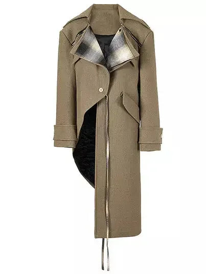 Asymmetric Plaid-Detail Wool-Blend Coat - Coats