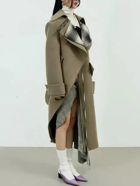 Asymmetric Plaid-Detail Wool-Blend Coat - Coats