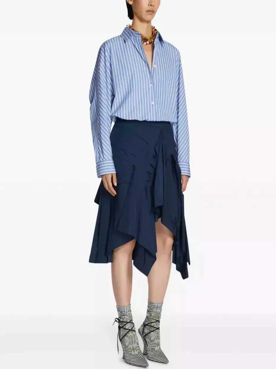 Asymmetric Pleated Midi Skirt in Navy - Skirts