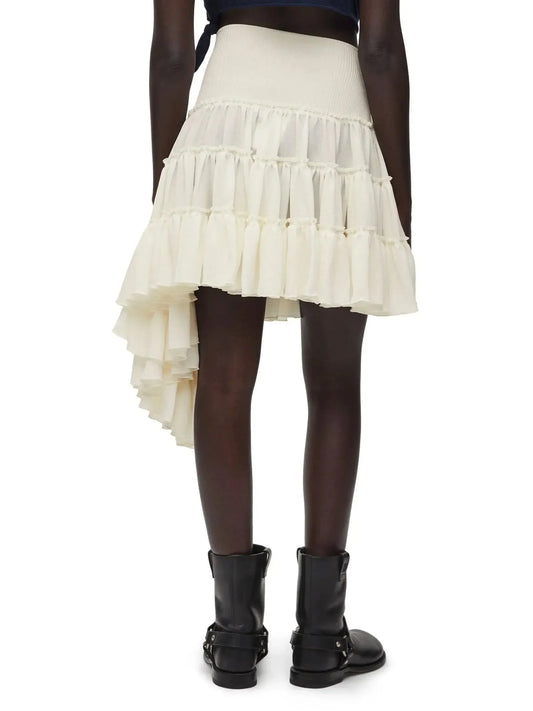 Asymmetric Ruffle Tiered Mini Skirt in Cream - Skirts