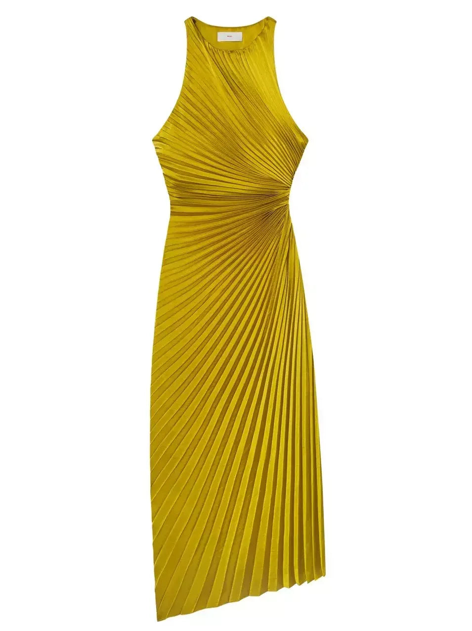 Asymmetric Sleeveless Pleated Midi Dress in Yellow - Dresses